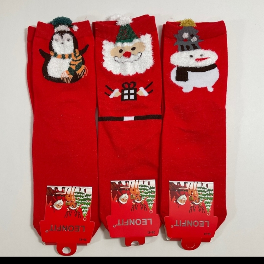 Penguin with Scarf on Red Cotton Holiday Socks